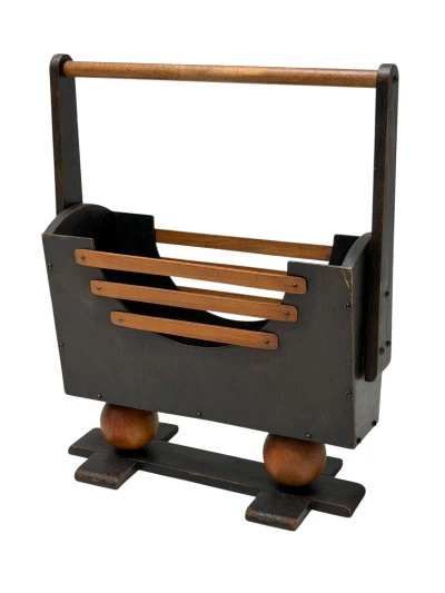 1930s Art Deco Magazine Rack, Black Lacquered Beech, Dutch Design